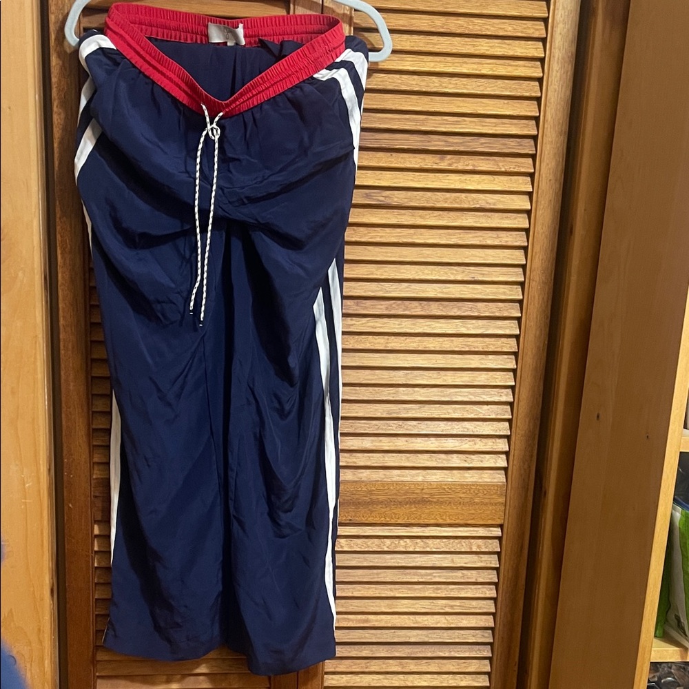 100% Silk Joie Navy and Red Track Pants Small